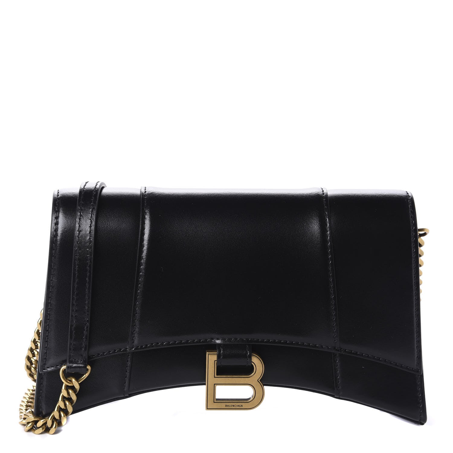 Balenciaga Shiny Box Calfskin Small Hourglass Evening Chain Bag Black 1 of 8