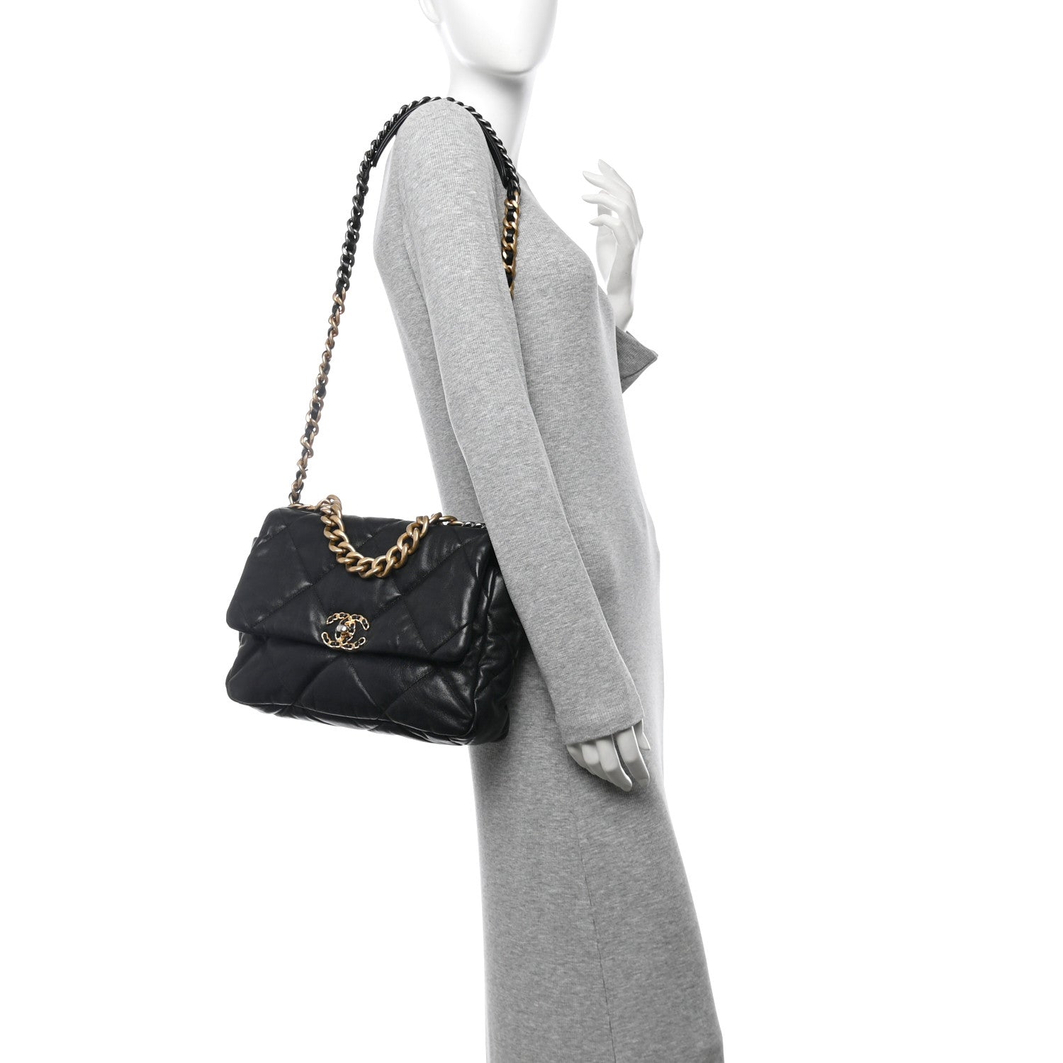 Chanel Shiny Goatskin Quilted Large Chanel 19 Flap Black 2 of 10