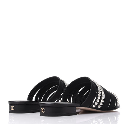 Chanel Grosgrain Pearl Mules 37.5 Black 4 of 11