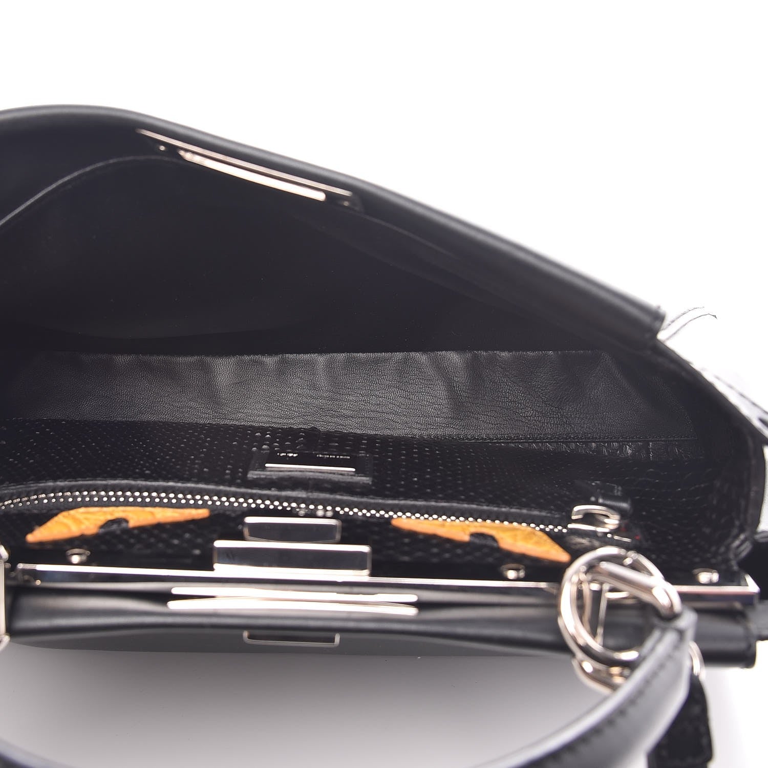 Fendi Vitello Morgan Python Crocodile Monster Eyes Medium Peekaboo Iconic Satchel Black Girasole 5 of 9