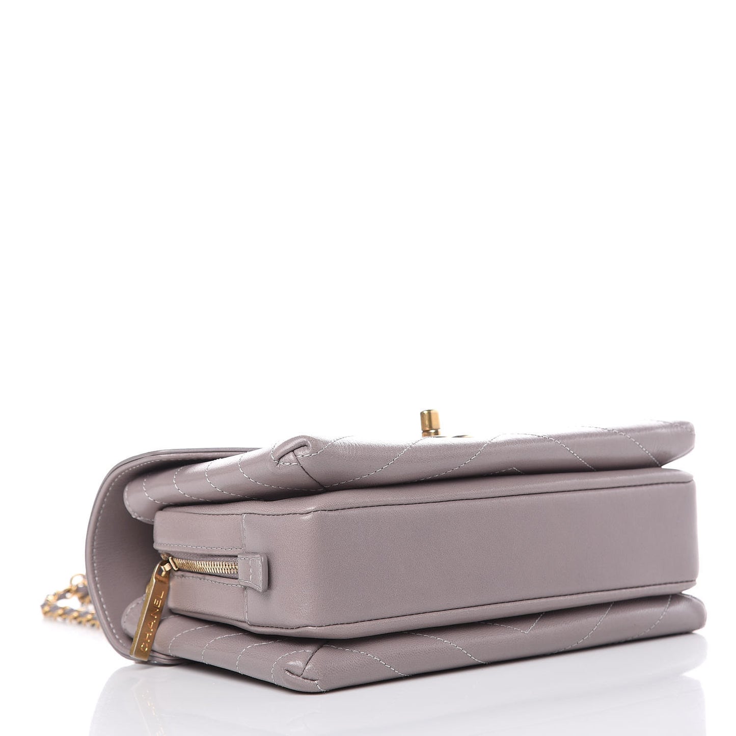 Lambskin Chevron Stitched Envelope Flap Light Grey