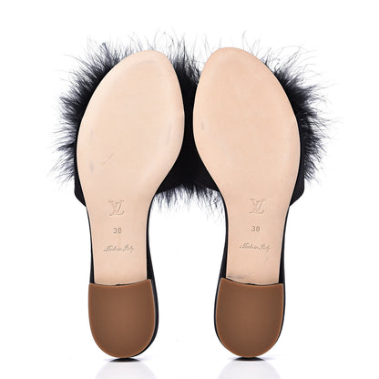 Louis Vuitton Fur Crystal LV Marilyn Flat Mule 38 Black 6 of 9