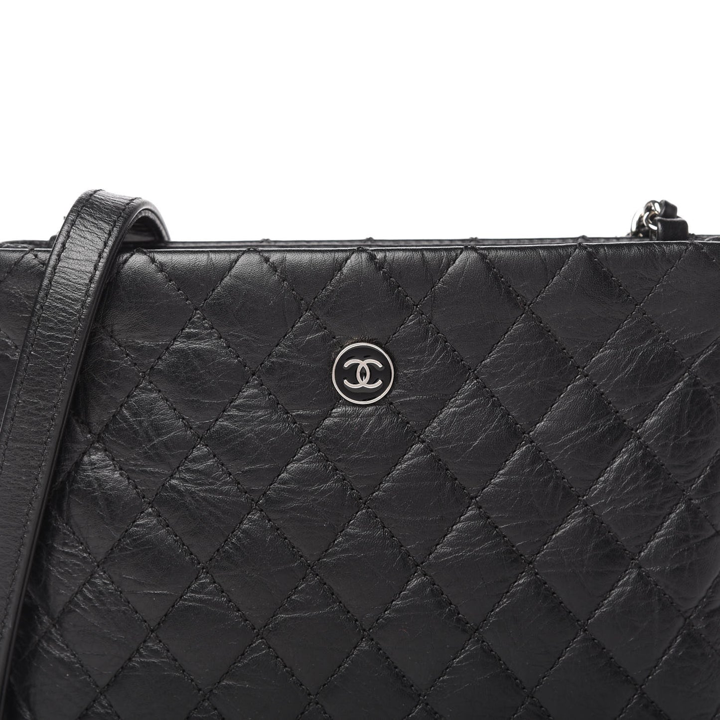 Aged Calfskin Quilted Crossbody Bag Black