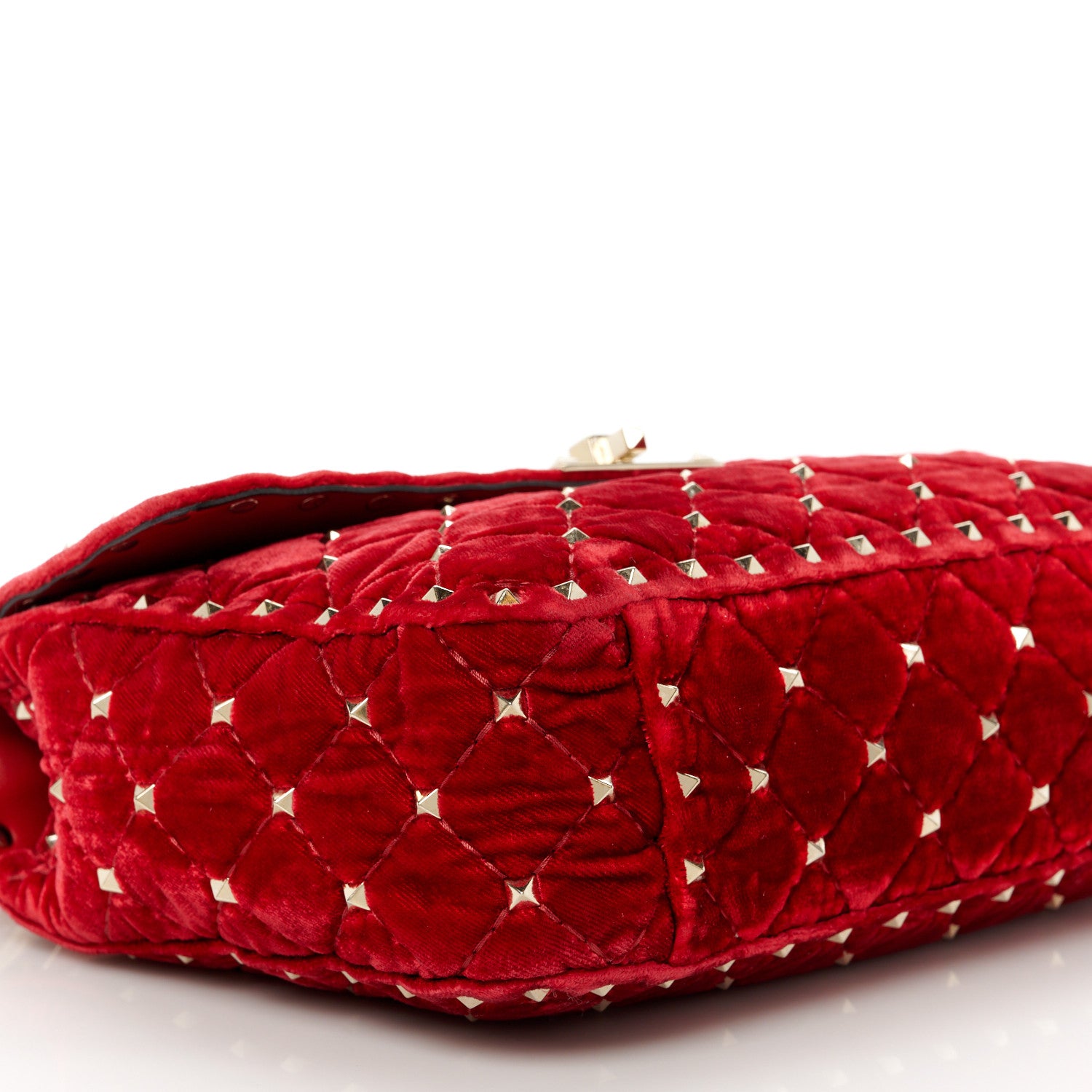 Valentino Garavani Velvet Medium Rockstud Spike Shoulder Bag Rosso Valentino 9 of 10