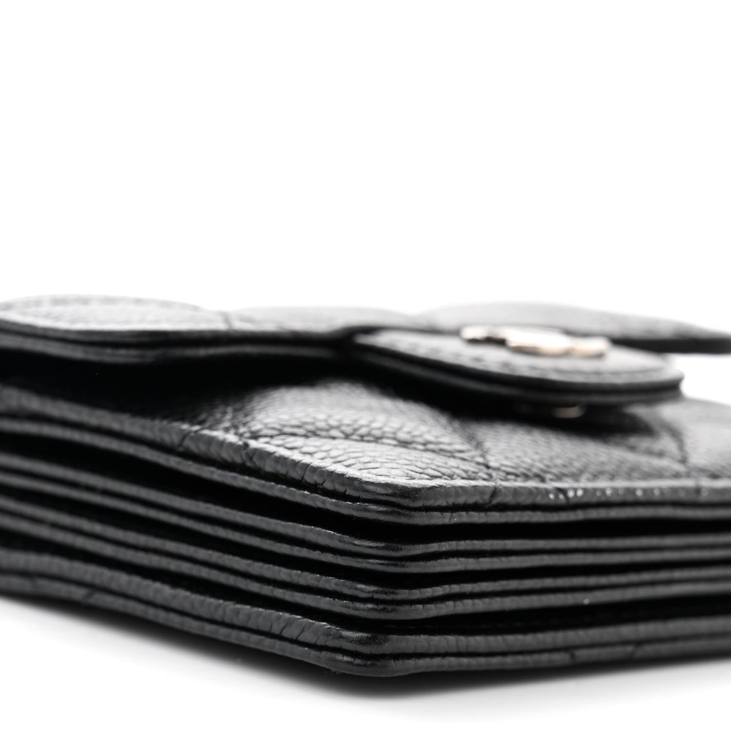 Caviar Quilted Flap Card Holder On Chain Black