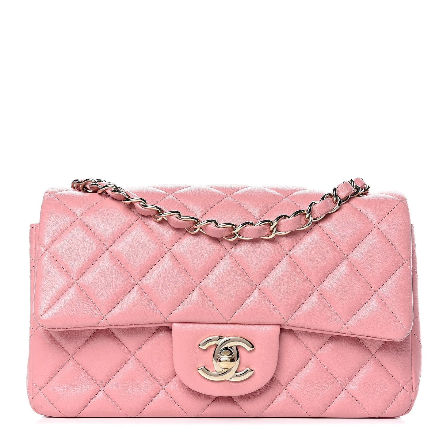 Lambskin Quilted Mini Rectangular Flap Dark Pink