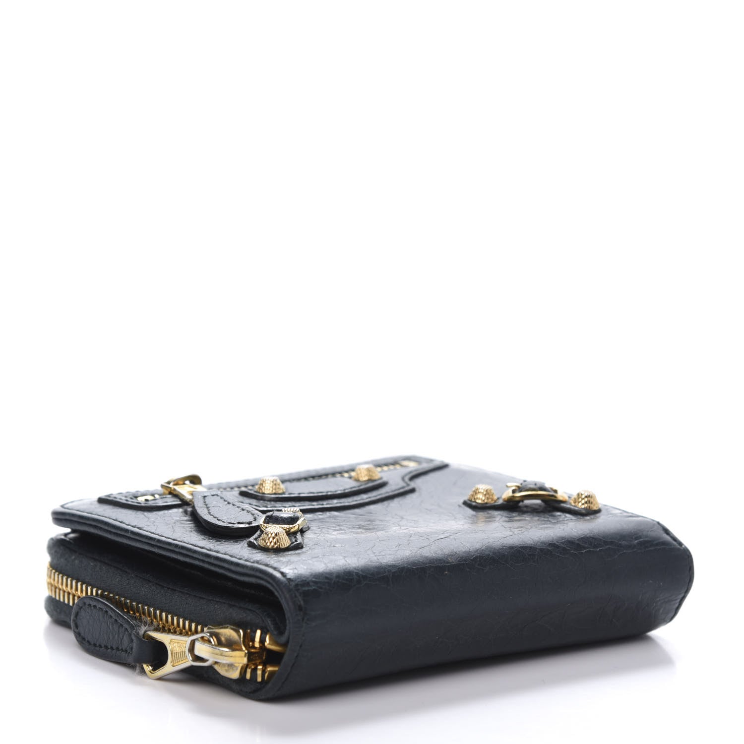 Balenciaga Agneau Giant 12 Gold Hardware Bill Fold Zip Wallet Vert Pinede 4 of 12