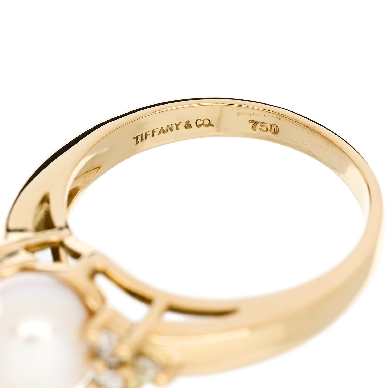 Tiffany 18K Yellow Gold Diamond Akoya Cultured Pearl 7-7.5mm Ring 52 6 5 of 6