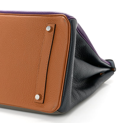 Hermes Taurillon Clemence Arlequin Birkin 35 Ultraviolet Etain Bleu Lin Bleu Orage Gold 10 of 19