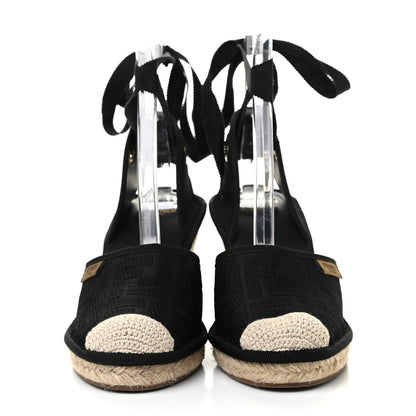 Fendi Canvas FF Embroidered Roma Ankle Wrap Espadrille Wedges 38 Black 2 of 7