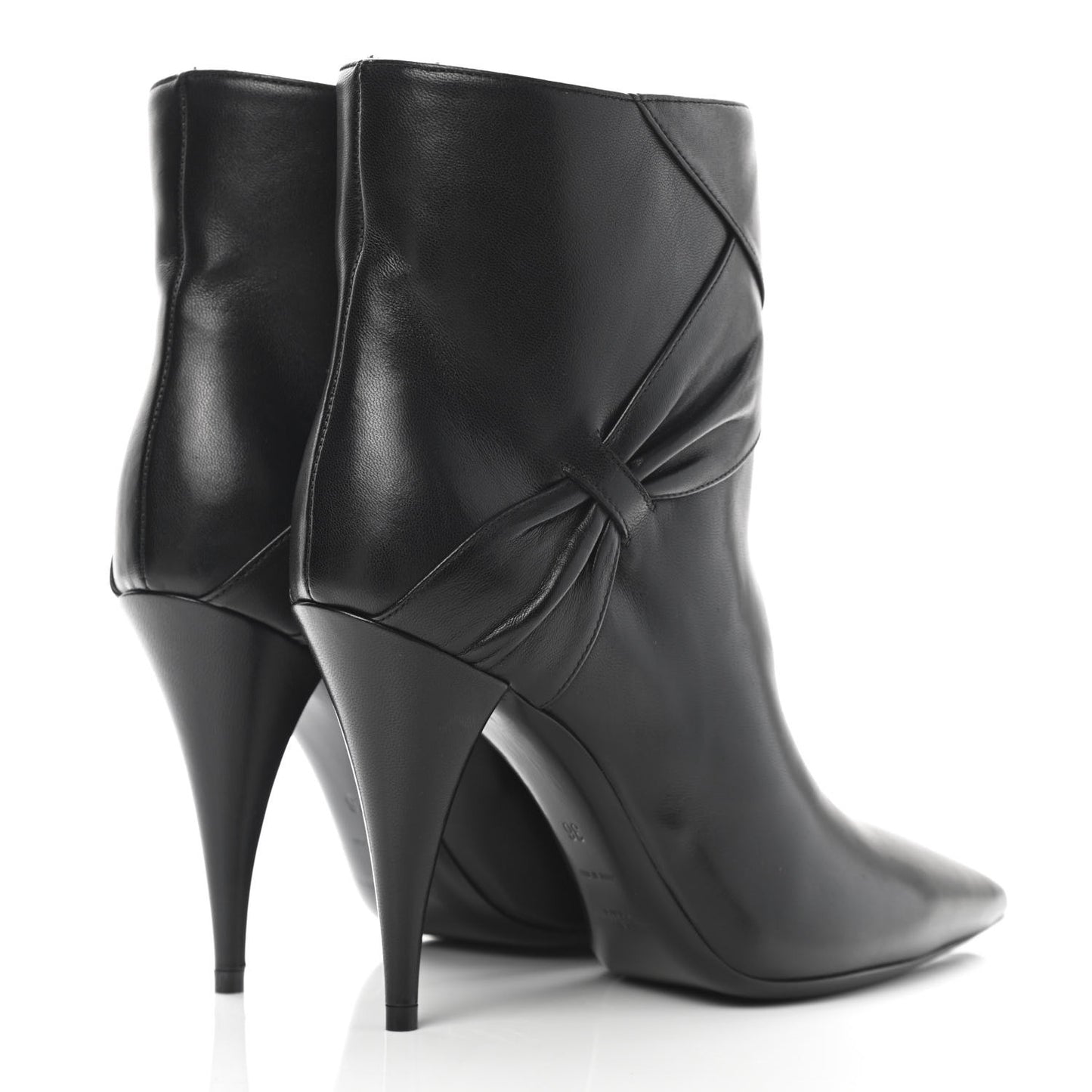 Calfskin Kiki Pointed Toe Bow Ankle Boots 36 Black