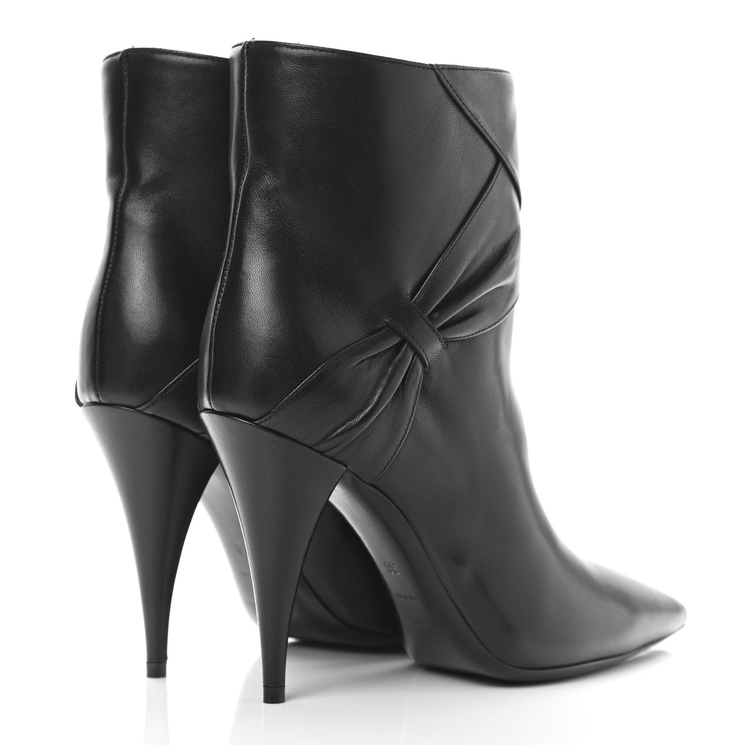 Saint Laurent Calfskin Kiki Pointed Toe Bow Ankle Boots 36 Black 4 of 10