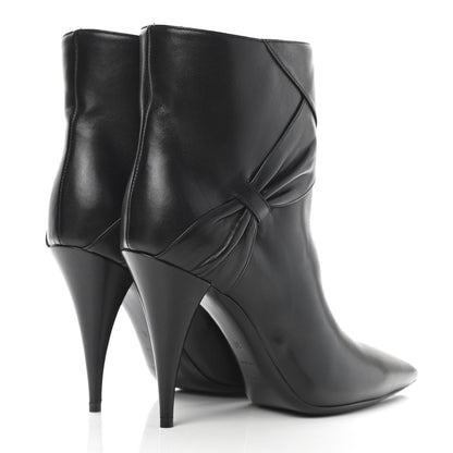 Saint Laurent Calfskin Kiki Pointed Toe Bow Ankle Boots 36 Black 4 of 10
