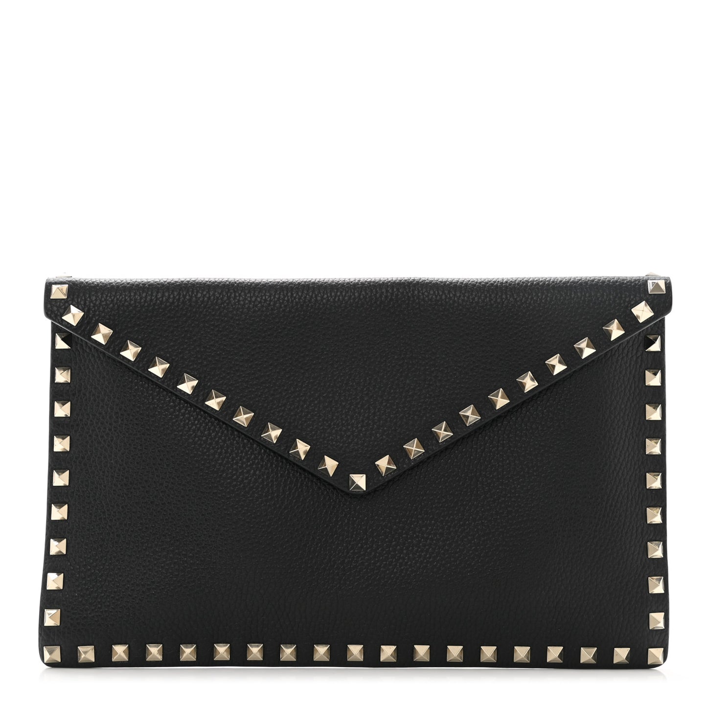 Pebbled Calfskin Large Rockstud Envelope Clutch Black