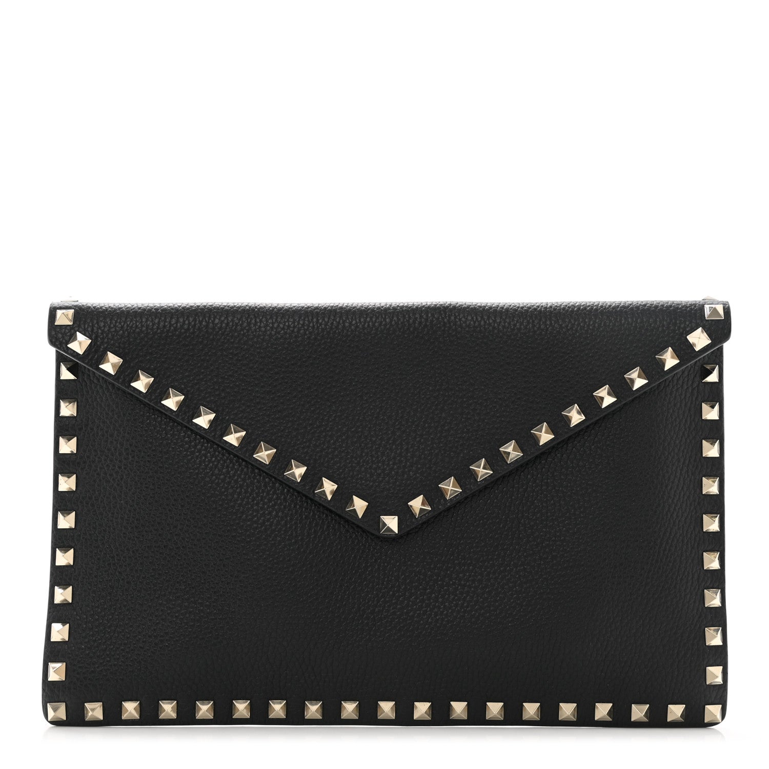 Valentino Garavani Pebbled Calfskin Large Rockstud Envelope Clutch Black 1 of 6