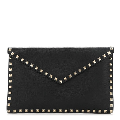 Valentino Garavani Pebbled Calfskin Large Rockstud Envelope Clutch Black 1 of 6