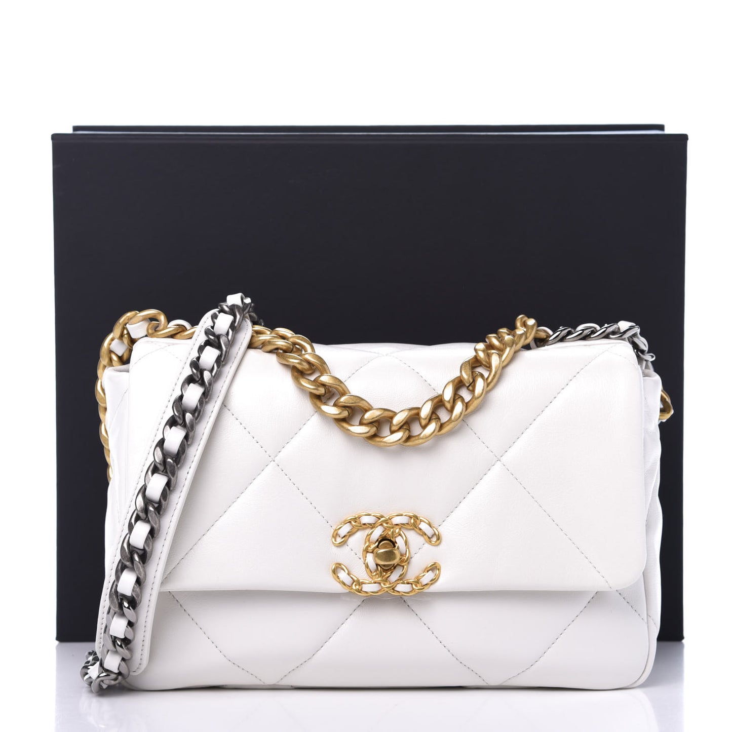 Goatskin Quilted Medium 19 Flap White