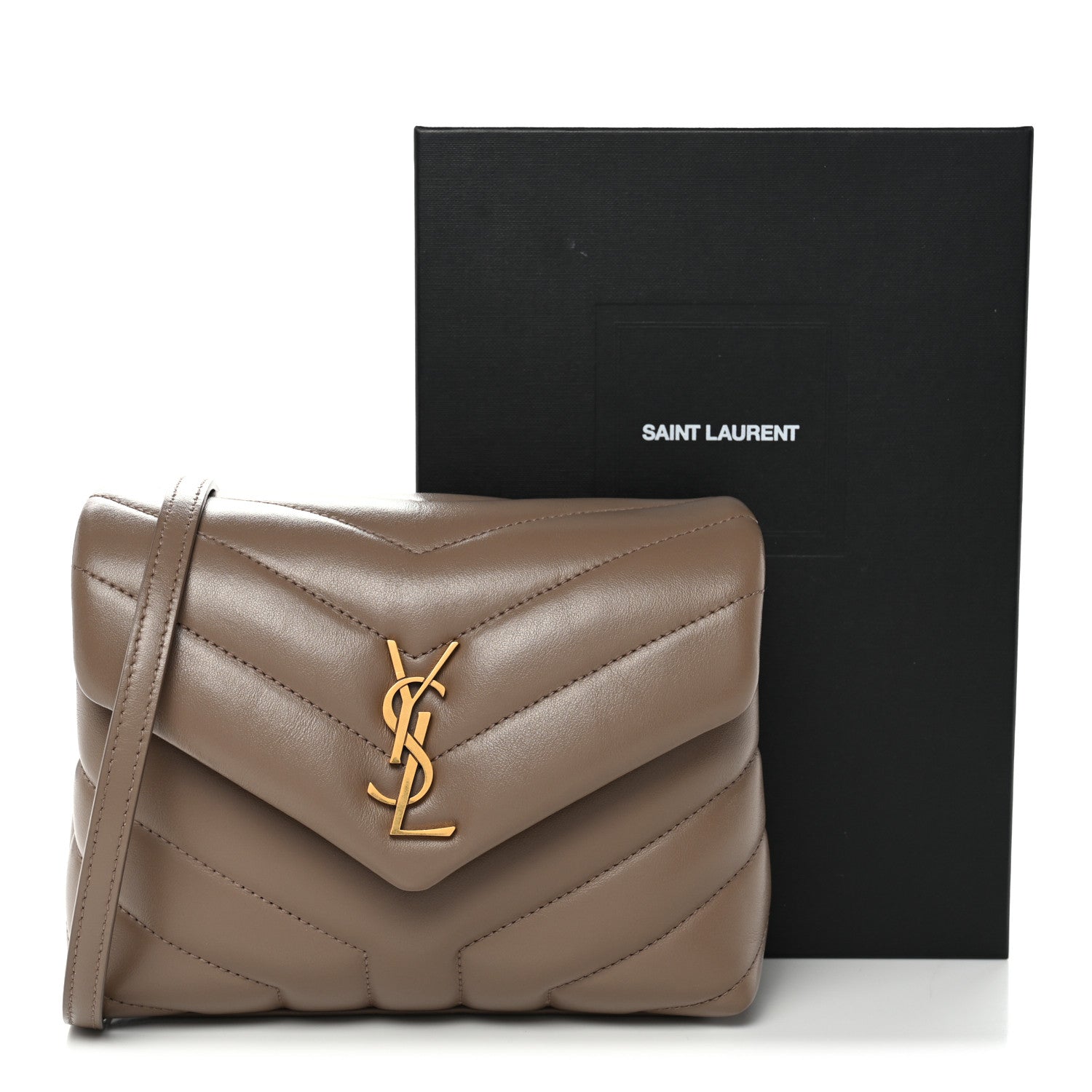 Saint Laurent Calfskin Y Quilted Monogram Toy Loulou Crossbody Bag Taupe 12 of 12