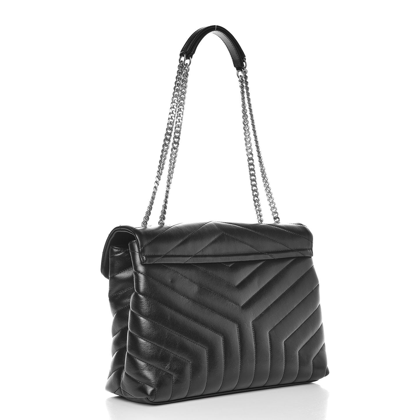 Calfskin Y Quilted Monogram Medium Loulou Chain Satchel Black