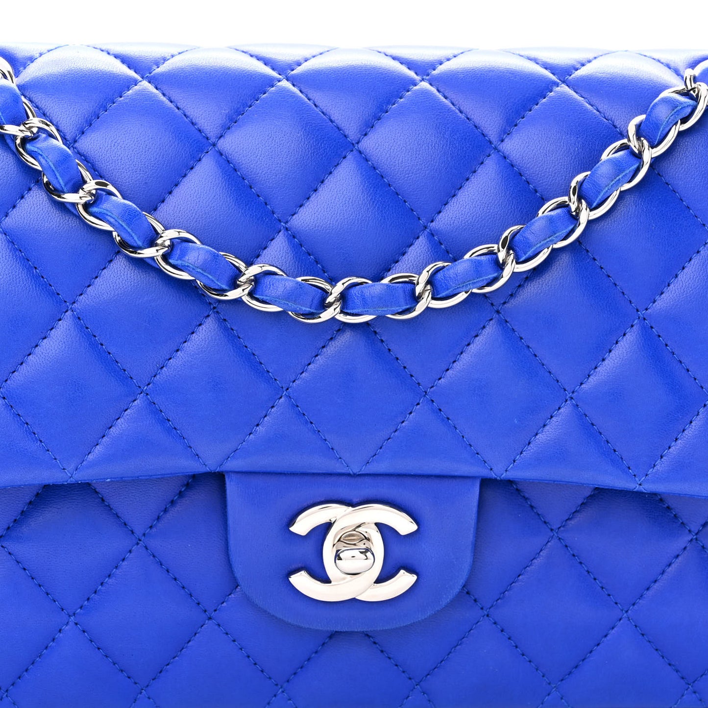 Lambskin Quilted Medium Double Flap Blue