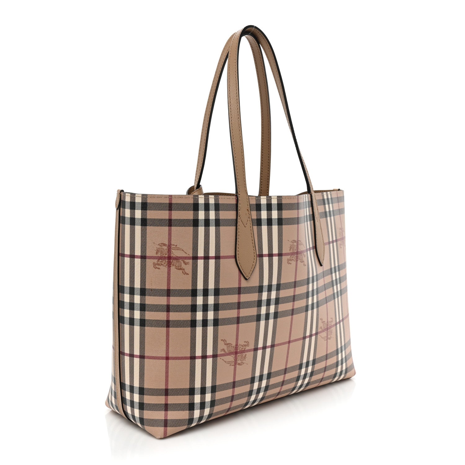 Burberry Grainy Calfskin Haymarket Check Medium Reversible Tote Camel 3 of 9