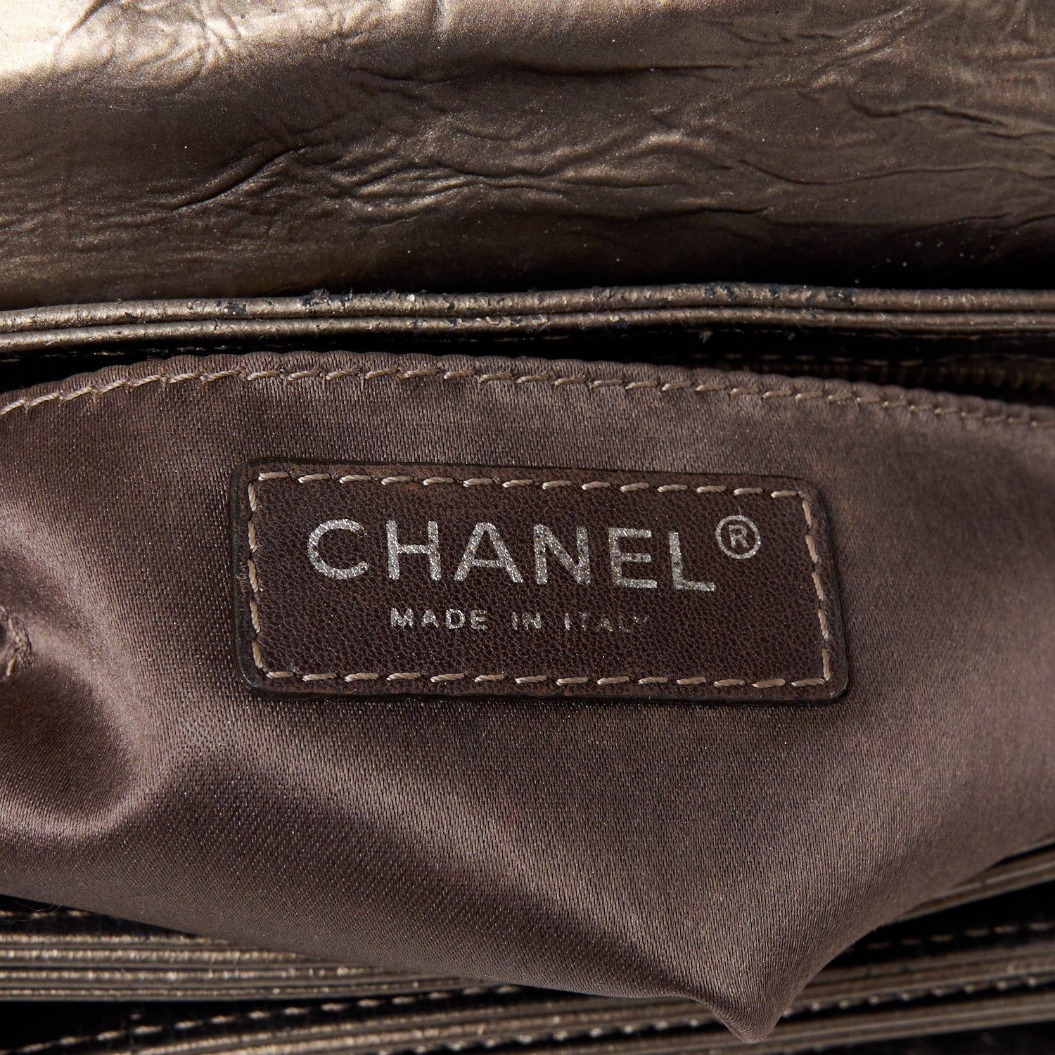 Chanel Metallic Crackled Calfskin Medium Clam's Pocket Flap Dark Silver 6 of 15