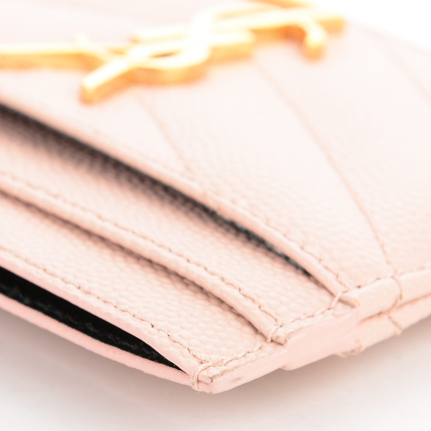 Saint Laurent Grain De Poudre Matelasse Chevron Monogram Credit Card Case Pale Pink 11 of 11
