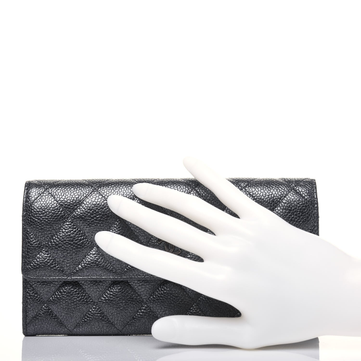 Chanel Metallic Caviar Quilted Large Flap Wallet Charcoal 2 of 18