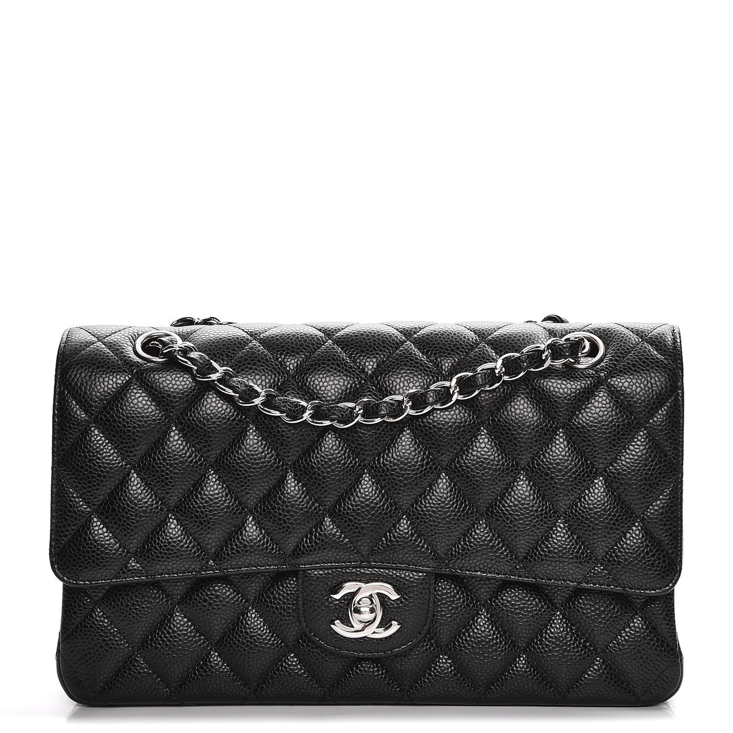 Caviar Quilted Medium Double Flap Black