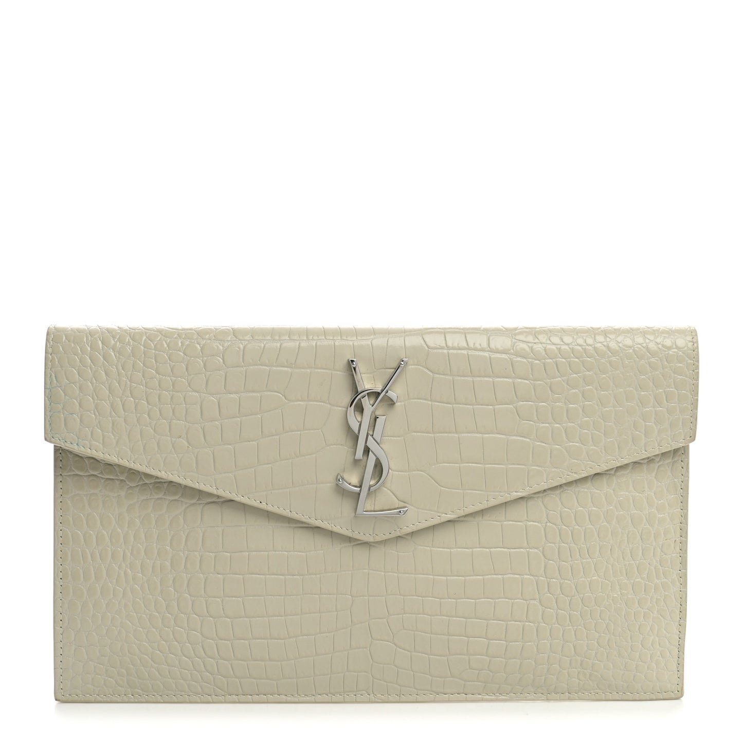 Calfskin Crocodile Embossed Uptown Monogram Pouch Crema Soft