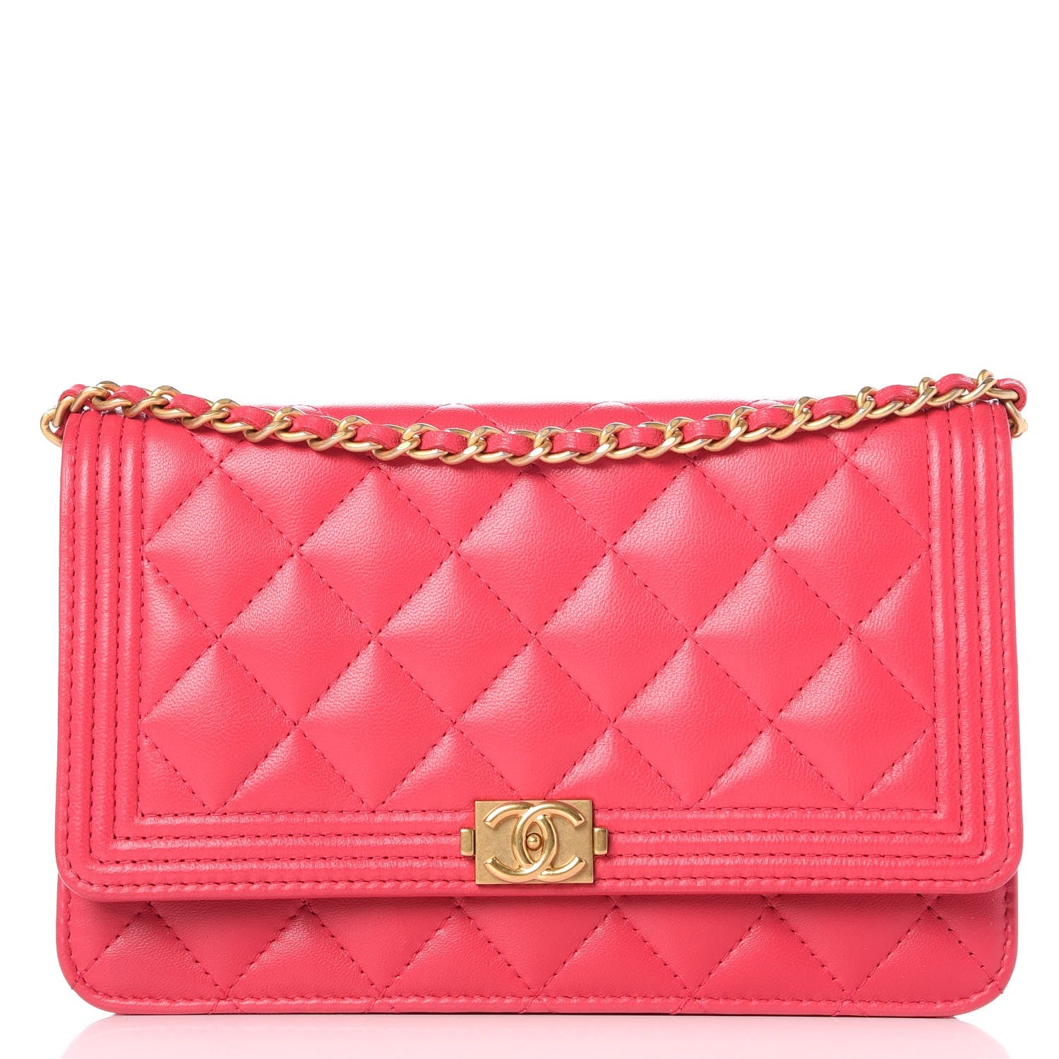 Chanel Lambskin Quilted Boy Wallet On Chain WOC Fuchsia 1 of 9
