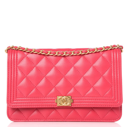 Chanel Lambskin Quilted Boy Wallet On Chain WOC Fuchsia 1 of 9