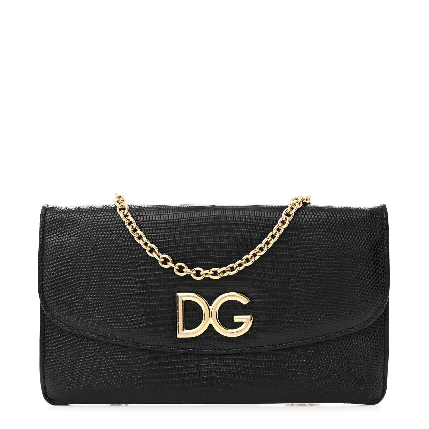 Dolce & Gabbana Lizard Effect Wallet On Chain Black 1 of 11