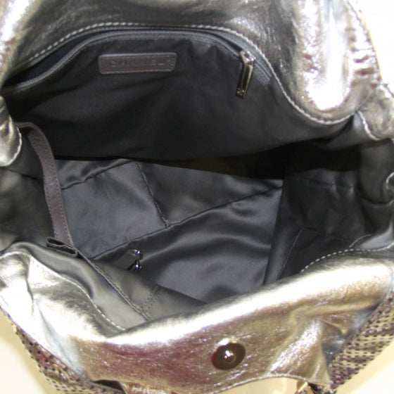 Metallic Glazed Calfskin Perforated Medium Rodeo Drive Tote Silver