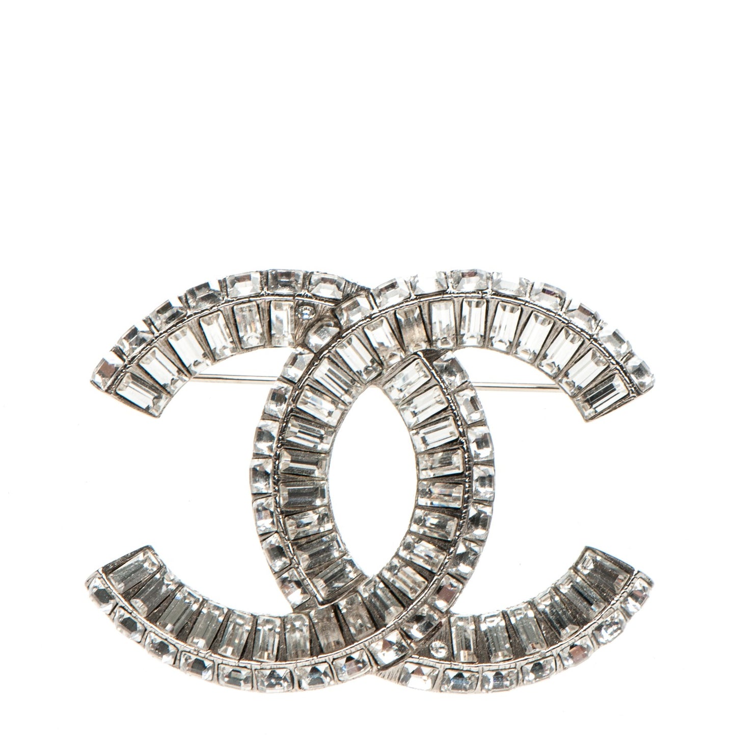 Baguette Crystal CC Brooch Silver