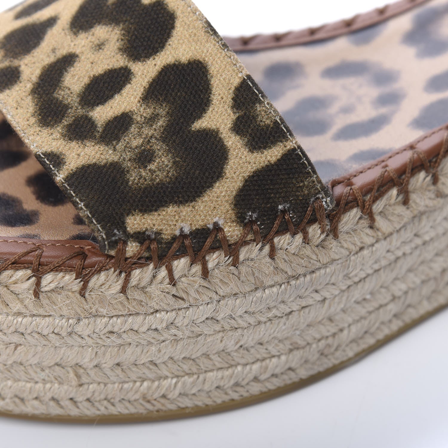 Valentino Garavani Canvas Leopard Print Rockstud Ankle Wrap Espadrille Flatform Sandals 37 Brown 12 of 13