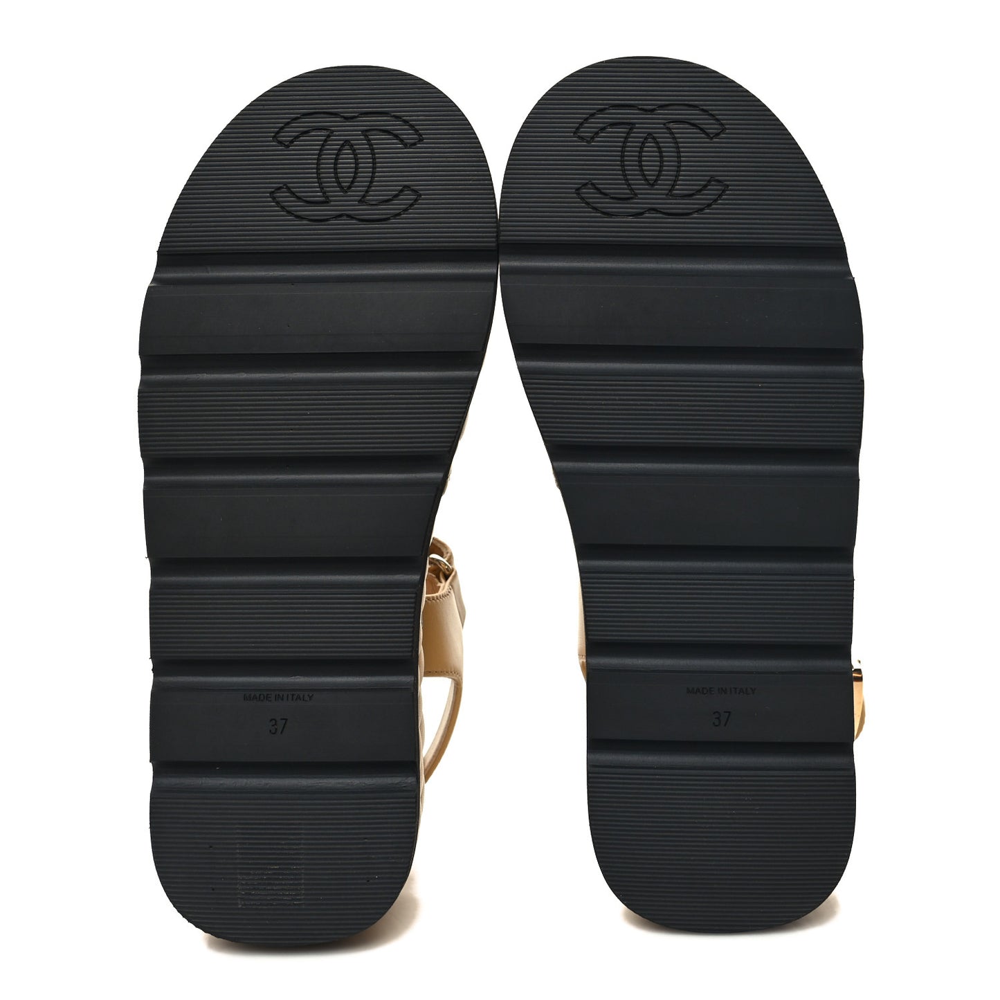 Lambskin Quilted Platform Sandals 37 Beige Black