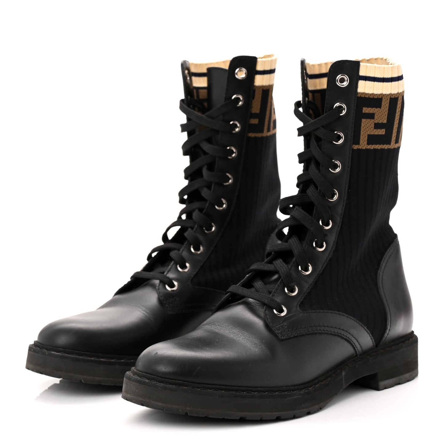 Calfskin Stretch Fabric Rockoko Biker Boots 38 Tobacco Black Marino