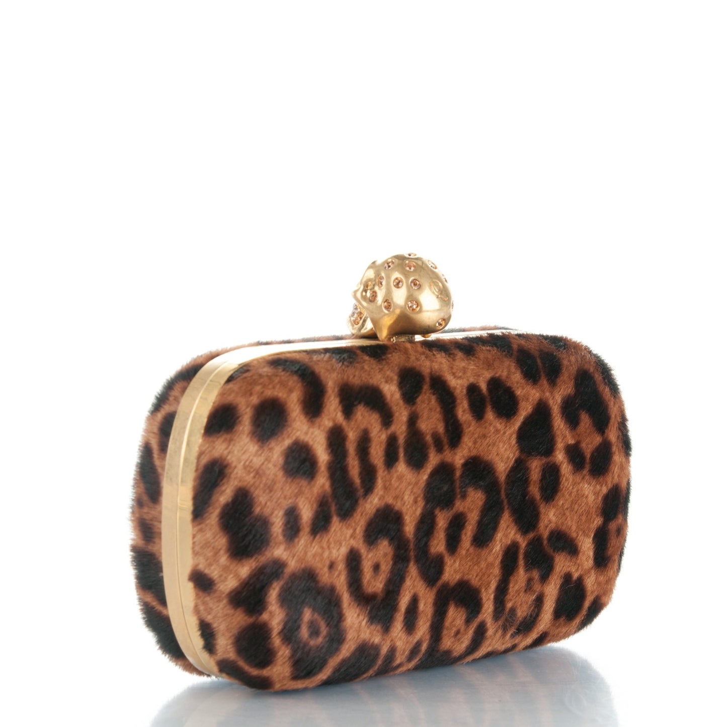 Calf Hair Leopard Print Skull Box Clutch