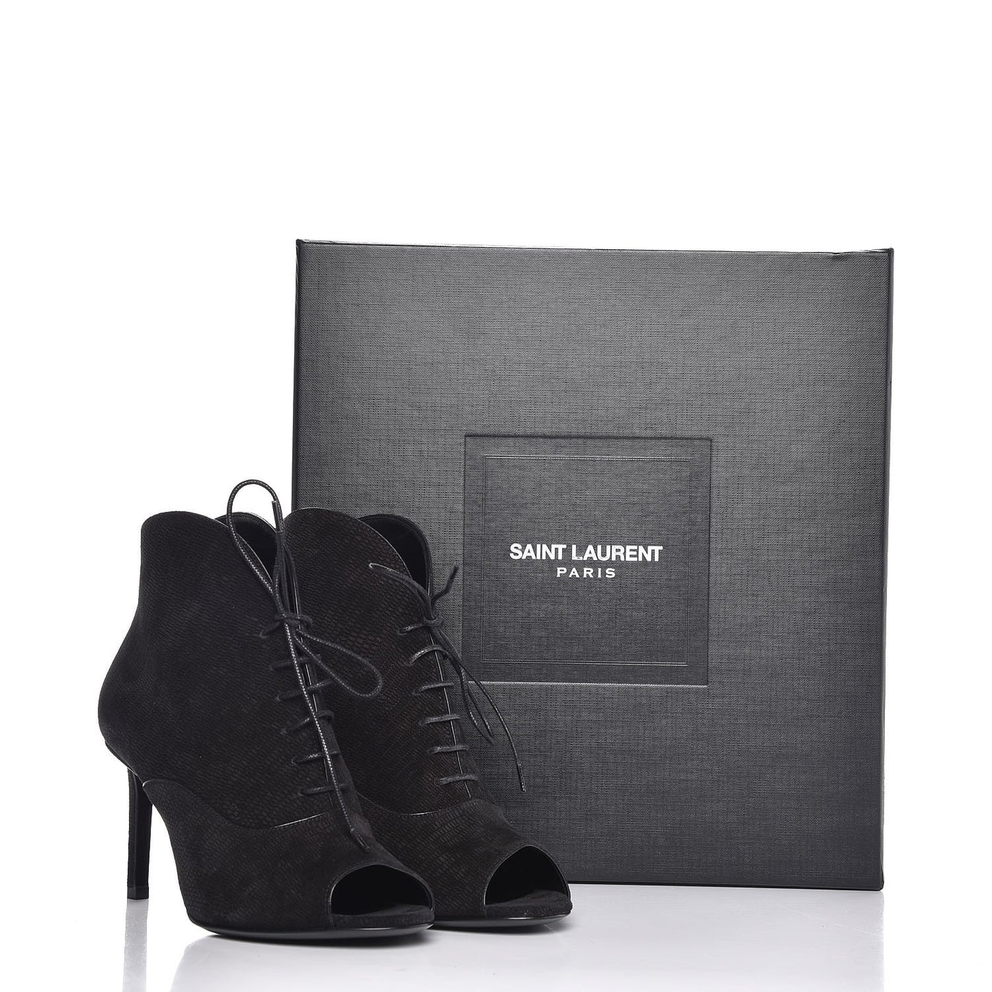 Suede Lizard Embossed Lace Up Jane 80 Booties 35 Black