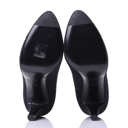 Chanel Suede Patent Calfskin Cap Toe CC Pumps 36.5 Navy 7 of 10