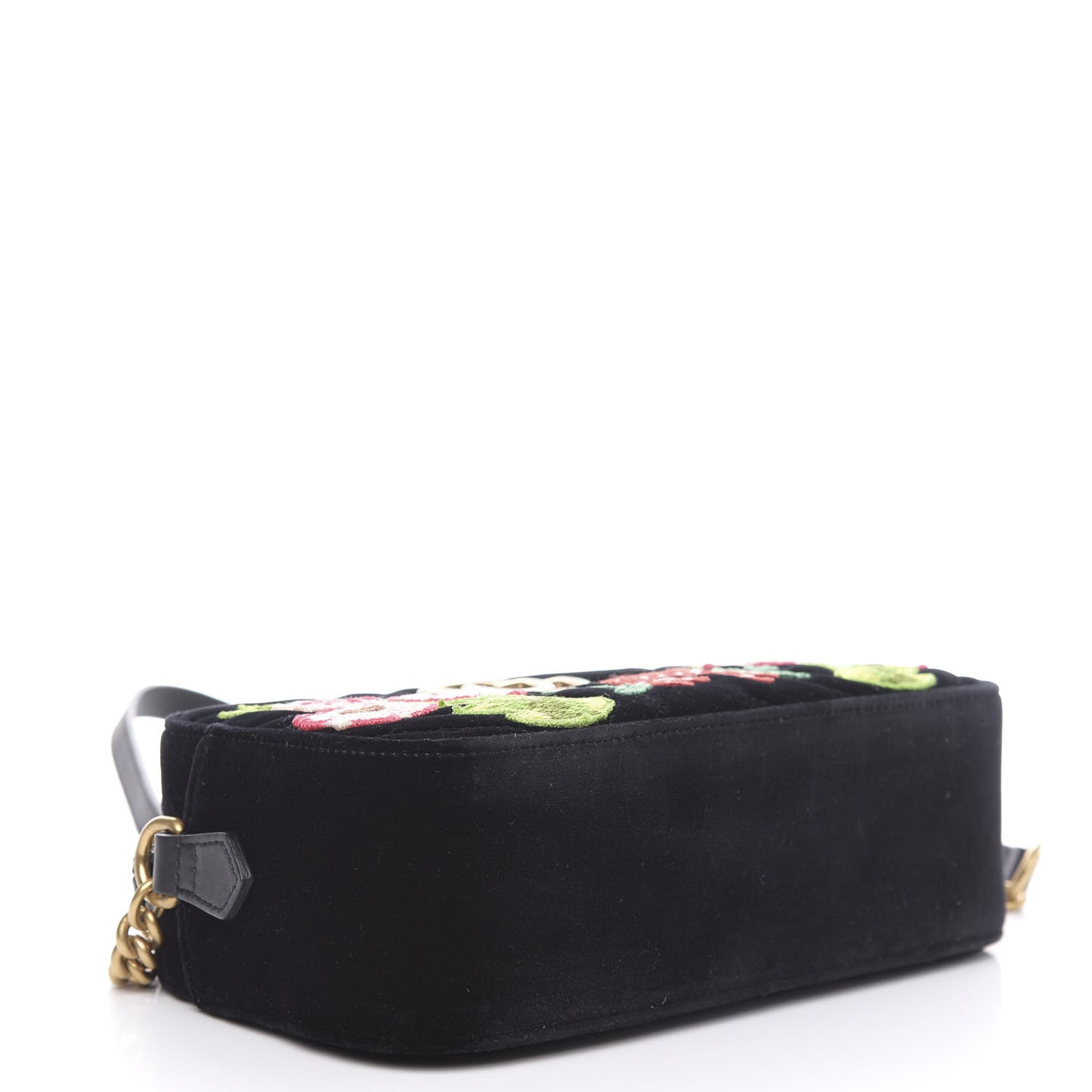 Velvet Matelasse Deer Embroidered Small GG Marmont Chain Shoulder Bag Black