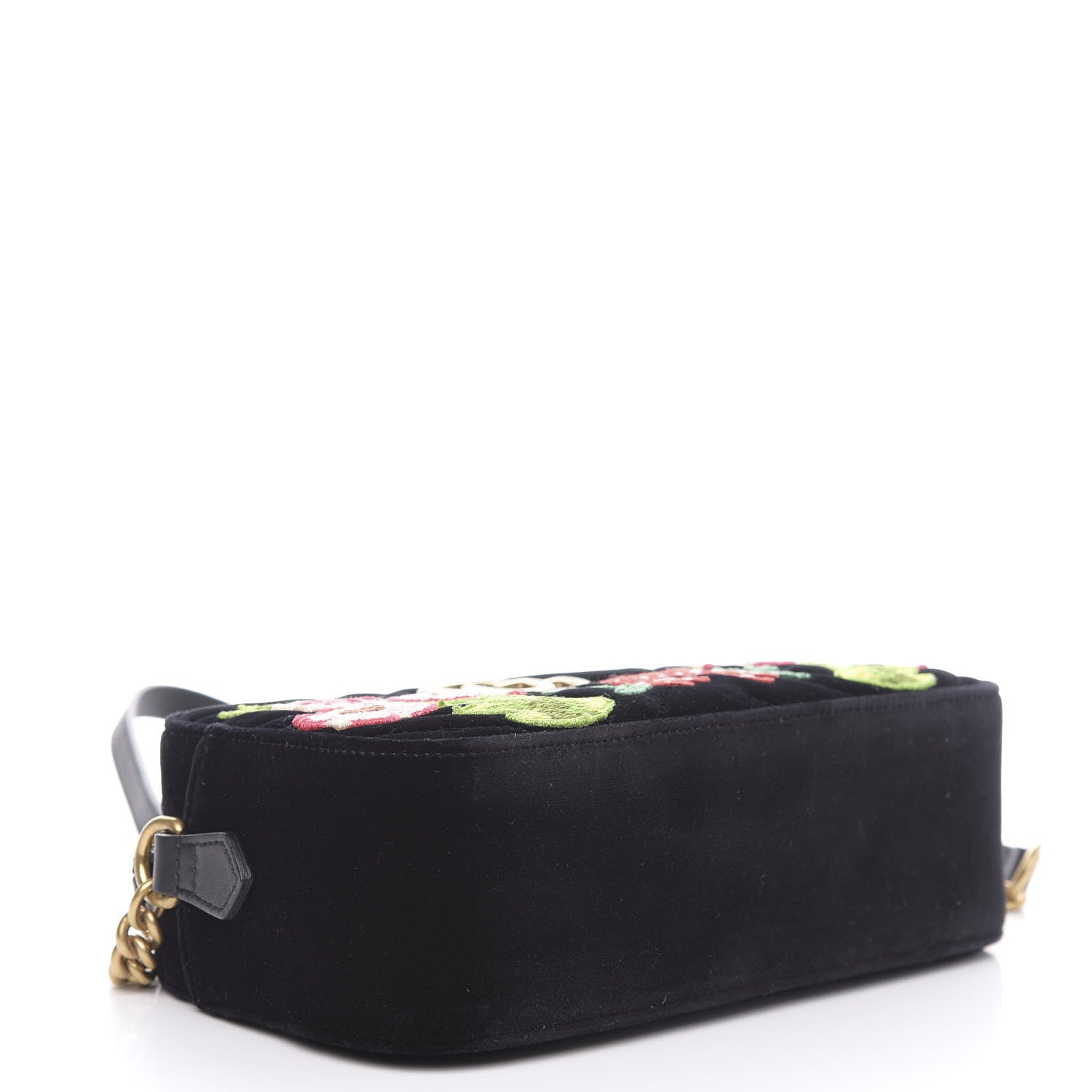 Gucci Velvet Matelasse Deer Embroidered Small GG Marmont Chain Shoulder Bag Black 4 of 10