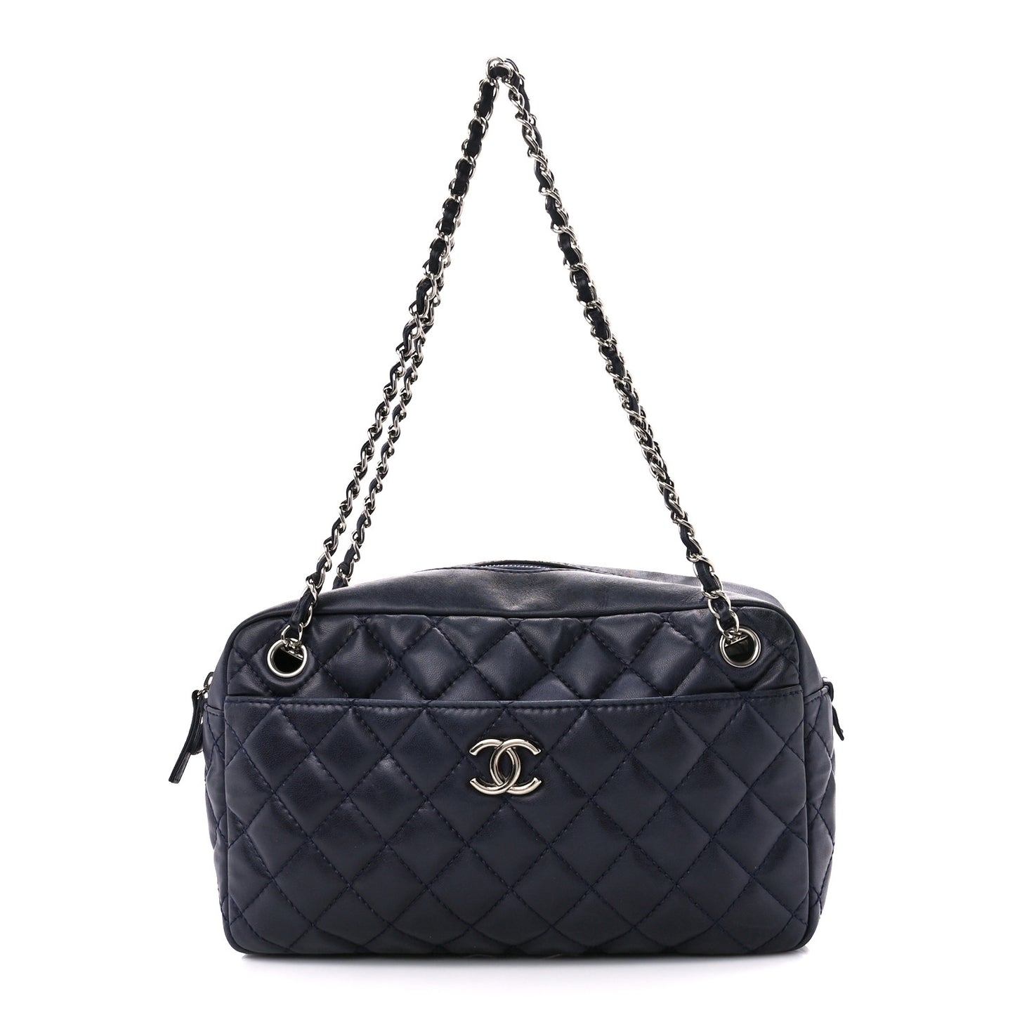 Lambskin Quilted Medium Camera Case Navy Blue