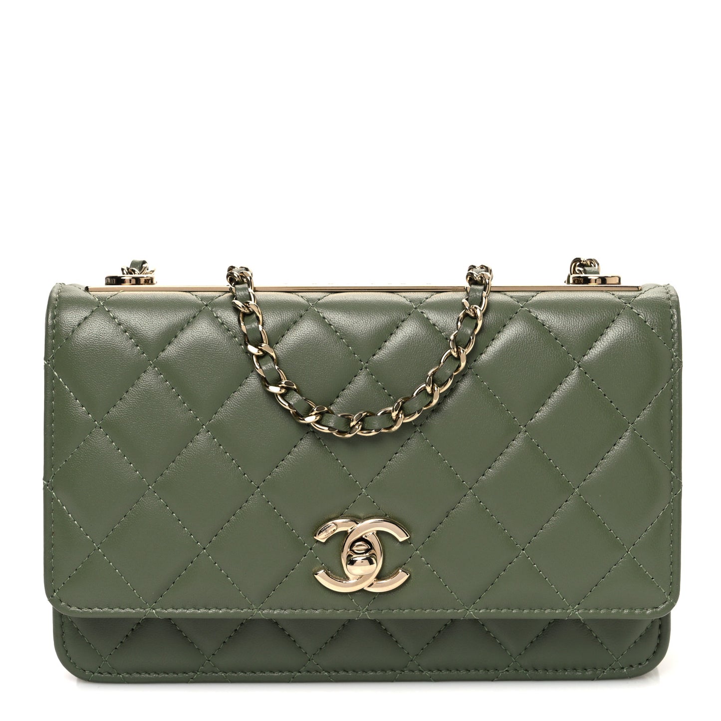 Lambskin Quilted Trendy CC Wallet On Chain WOC Green