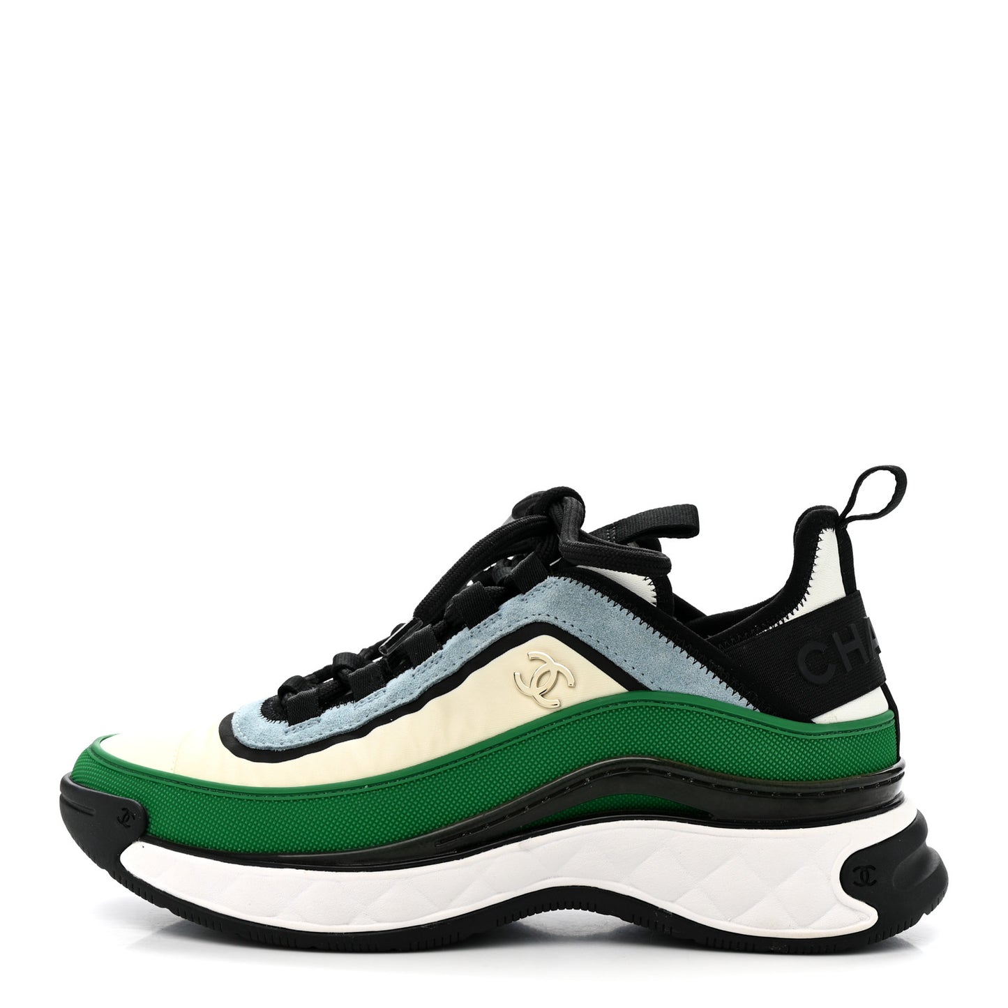 Suede Calfskin Mixed Fibers CC Sneakers 40 Ivory Green Light Blue 37.5 Ivory Green Light Blue