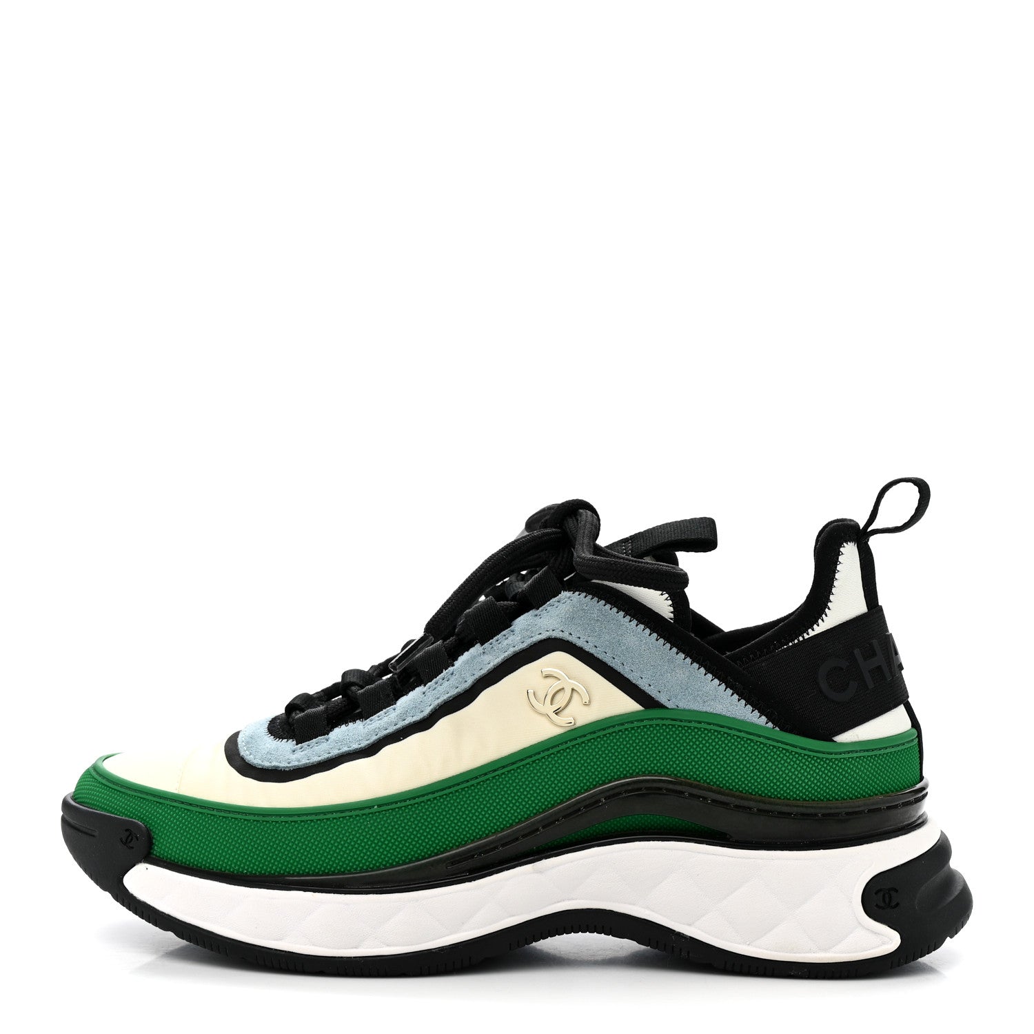 Chanel Suede Calfskin Mixed Fibers CC Sneakers 40 Ivory Green Light Blue 37.5 Ivory Green Light Blue 1 of 9
