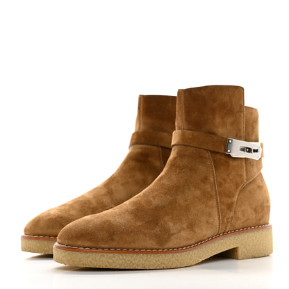 Hermes Velvet Womens Follow Low Boots 37.5 Brun Fume 3 of 12