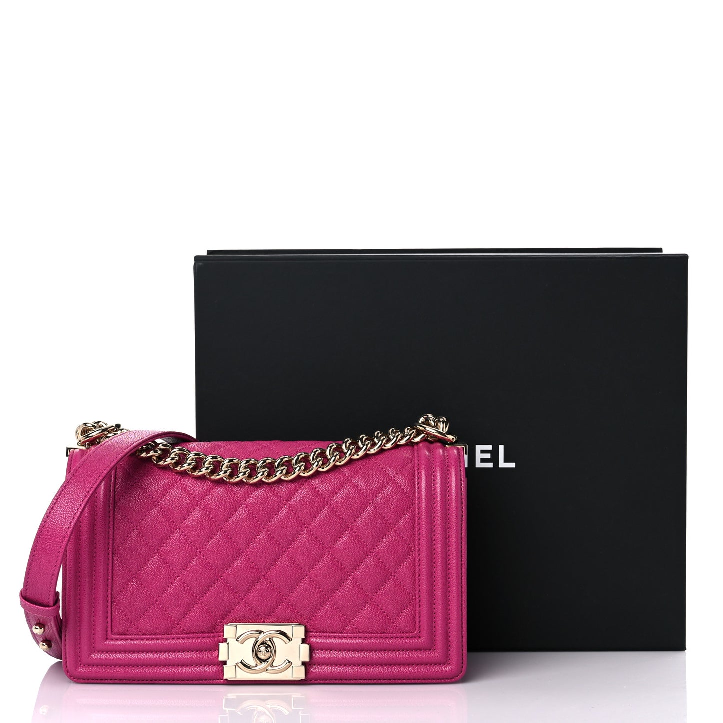 Caviar Quilted Medium Boy Flap Fuchsia