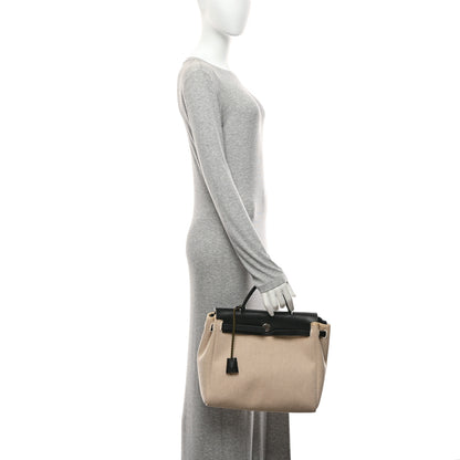 Hermes Toile Vache Calfskin Herbag 30 PM Natural Black 2 of 14